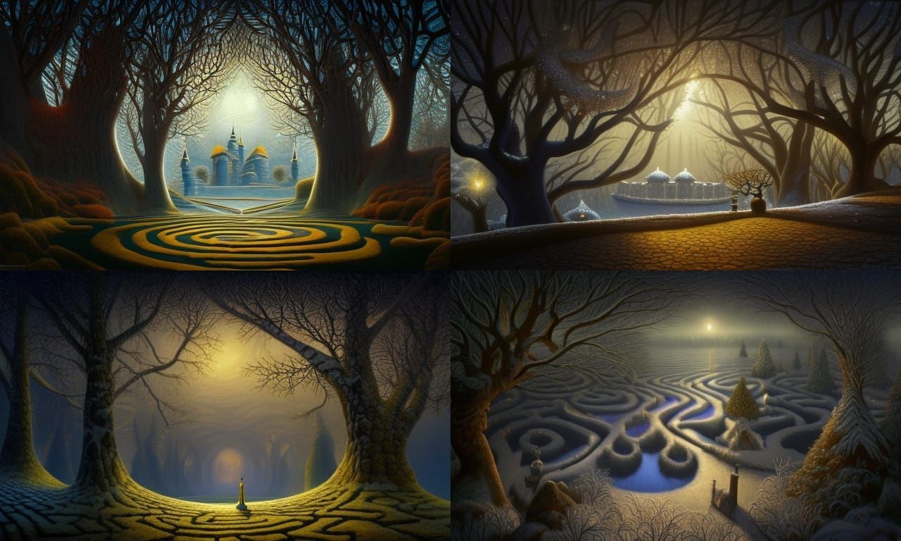 Winter Labyrinth with Fortress: Digital Matte Painting