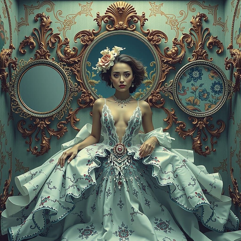 Dreamlike Woman in Psychedelic 3D Environment