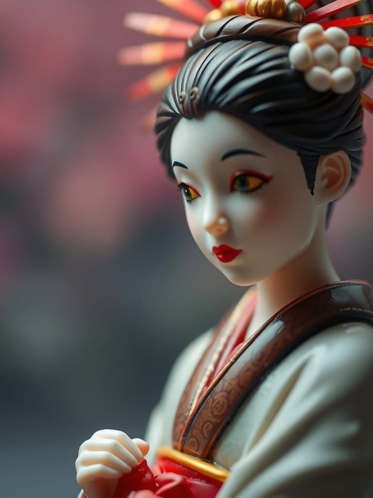 Macro Shot of Resin Geisha Figurine