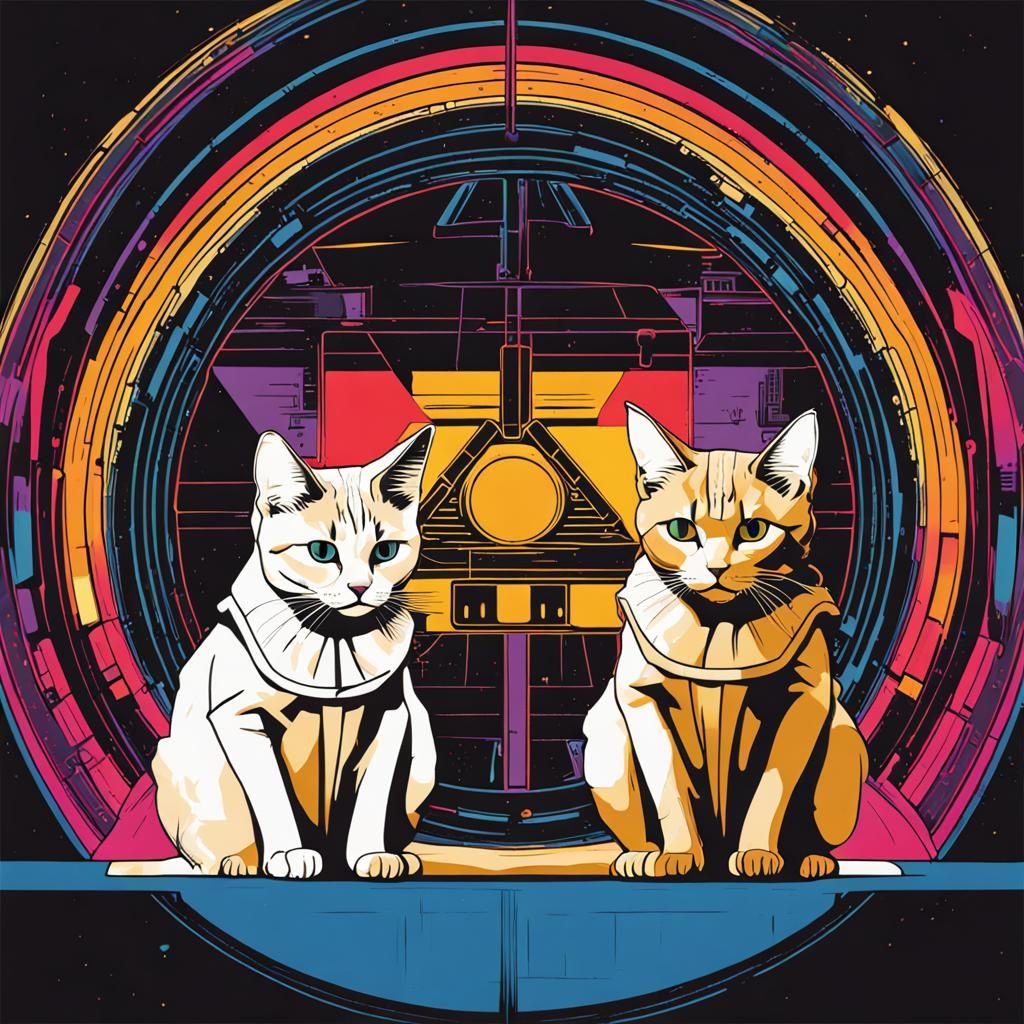 Jedi Cats Defending Millennium Falcon in Pop Art