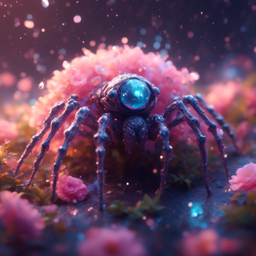 Pastel Fantasy Spider Pet with Flowers