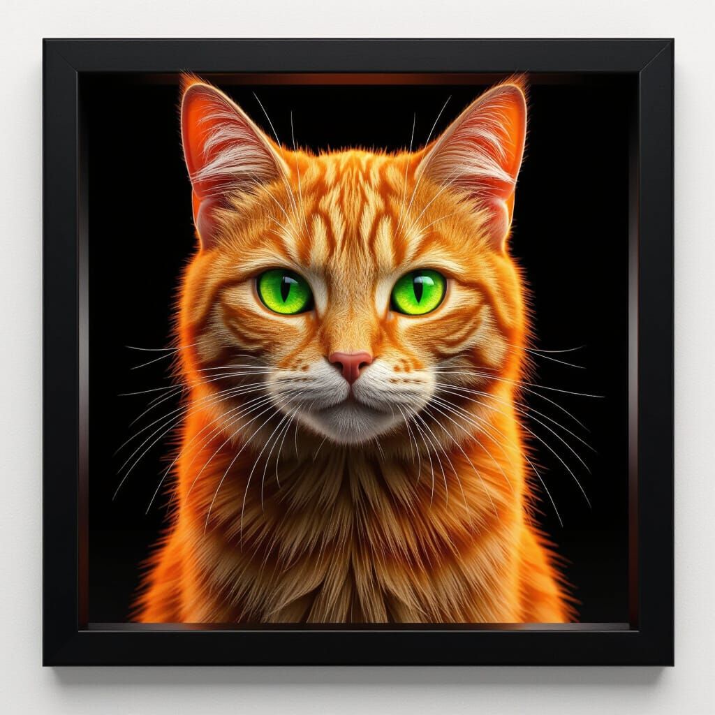 Vibrant 3D Orange Tabby Cat With Glowing Green Eyes