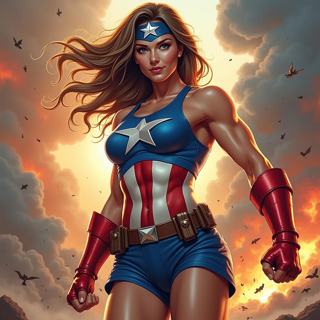 Dynamic Female Captain America Charges into Battle