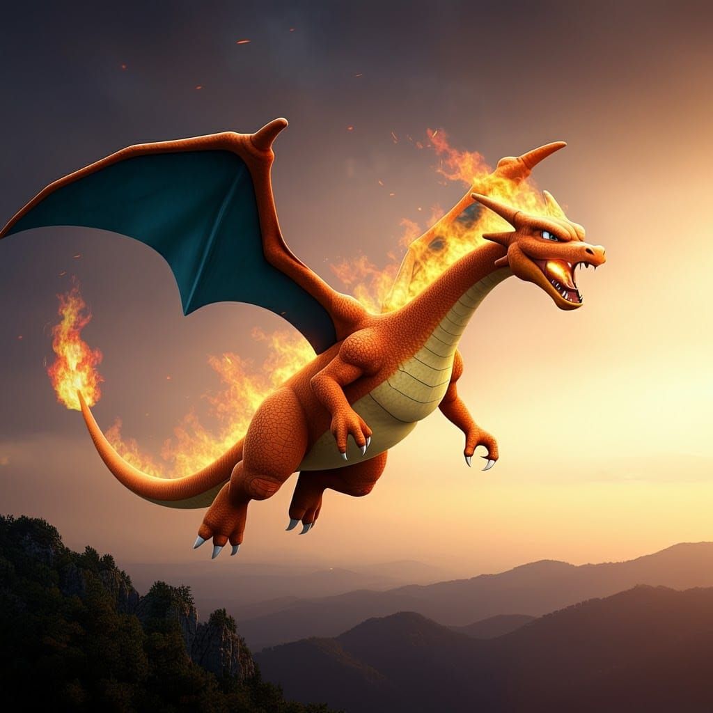Fiery Dragon Soaring: 3D Digital Art