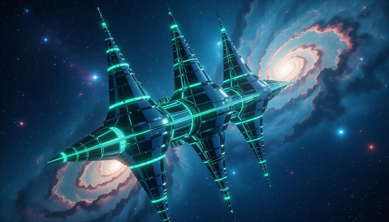 Futuristic Chrome Space Station in Cosmic Nebula