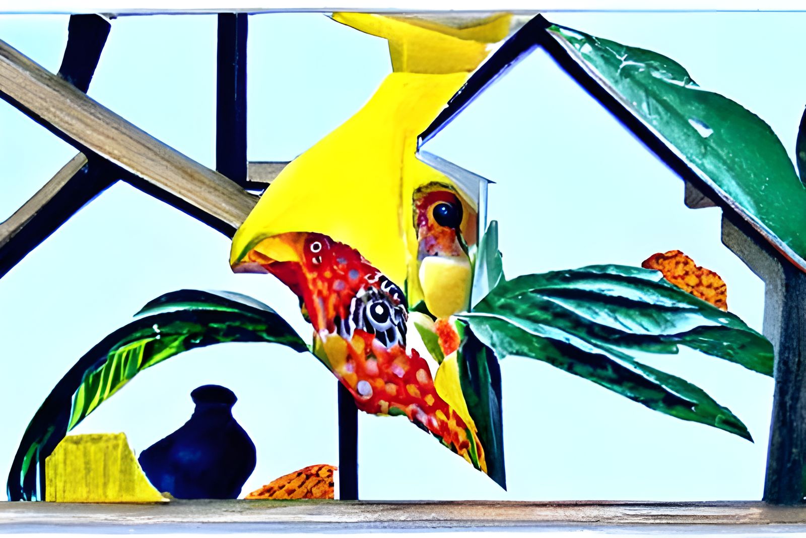 Art Deco Fractal Birdhouse with Parrots
