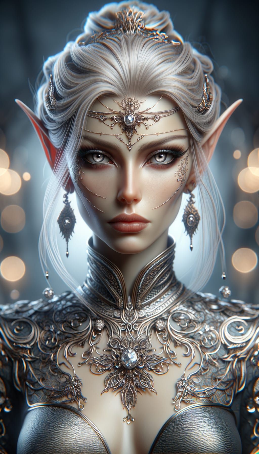 Elven Queen Portrait with Ornate Armor and Jewelry