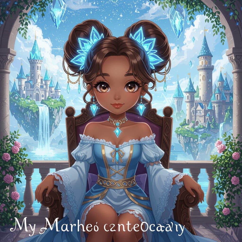 Cute Anime Girl on Palace Balcony in Magical Kingdom