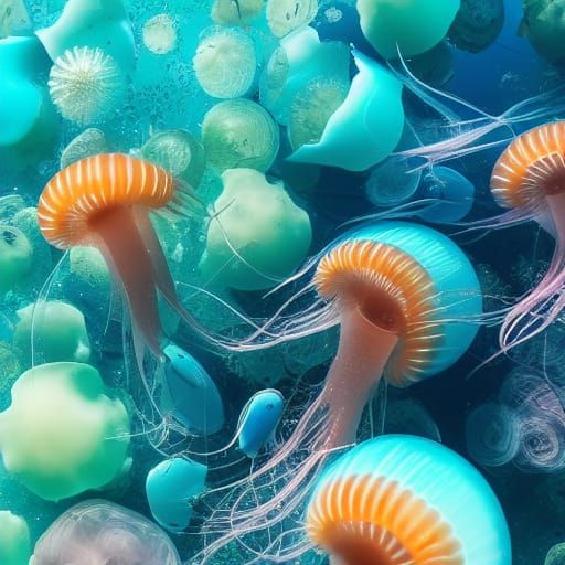 Turquoise Sea with Luminous Sea Creatures