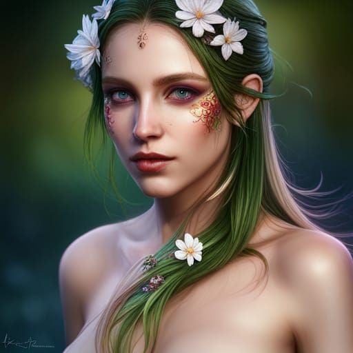 Detailed Fairy Woman with Flowers in Matte Painting