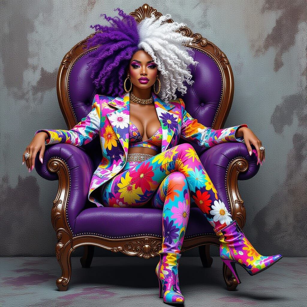 Expressionist Portrait of African American Woman in Floral C...