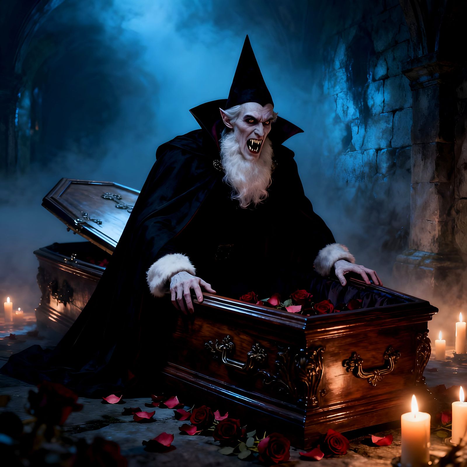 Vampiric Santa Claus Emerges From Coffin