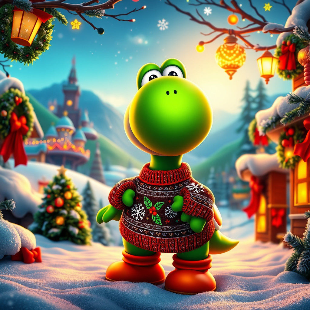 Yoshi's Christmas in Super Mario World in Splash Art Style