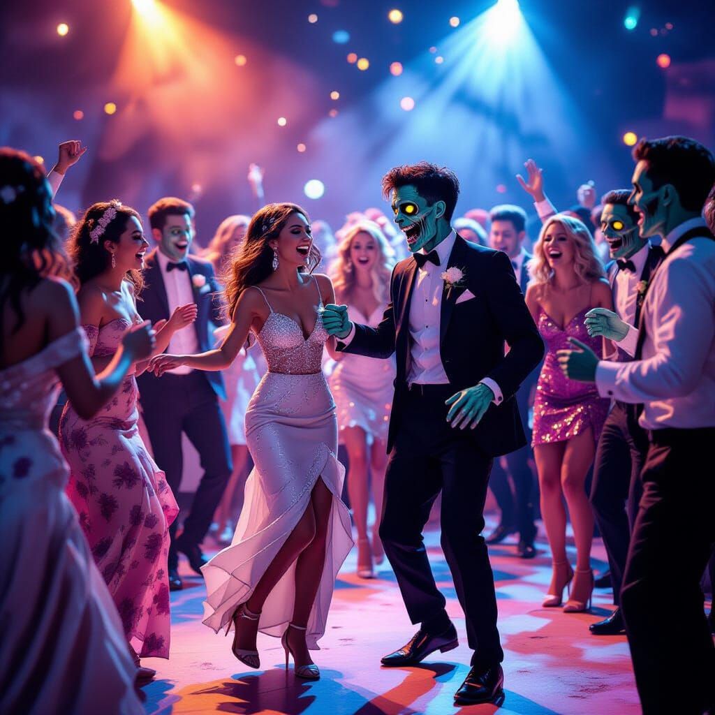 Joyful Prom Night with Cartoon Zombies