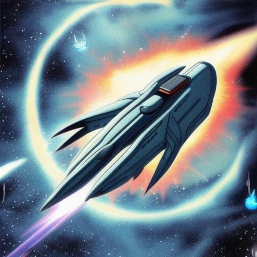 Futuristic Space Battleship in Deep Space