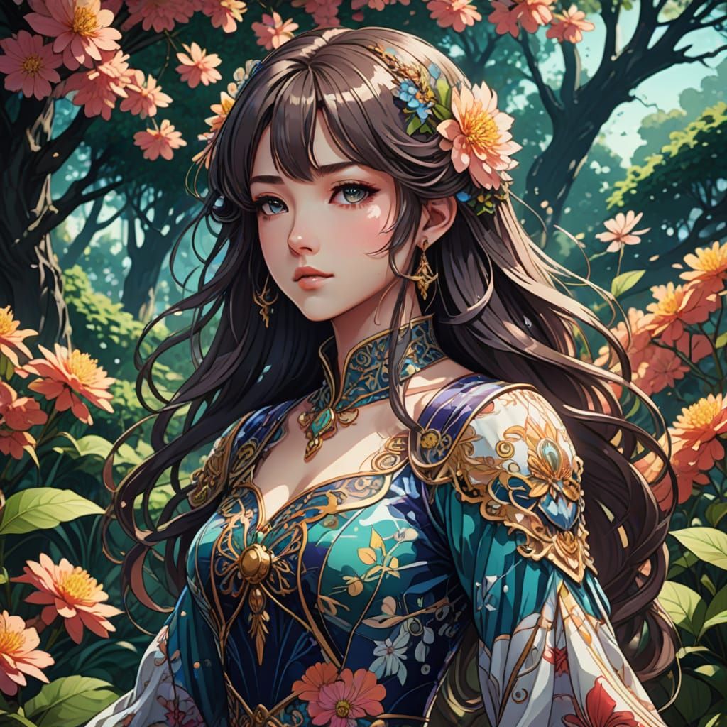 Vibrant Jugendstil Anime Portrait