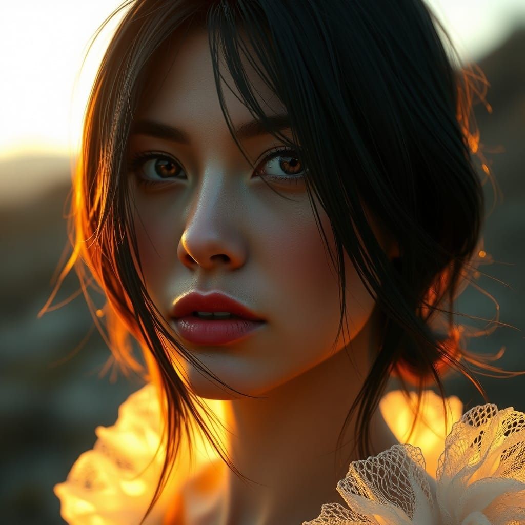 Woman with Copper Eyes in Sunrise Portrait