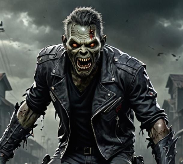 Dark Fantasy Zombie Biker with Cricket Bat