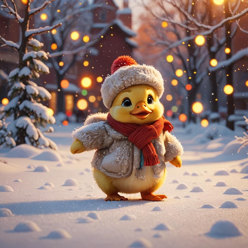 Duckling in Winter Coat: Pixar-Style 3D Concept Art