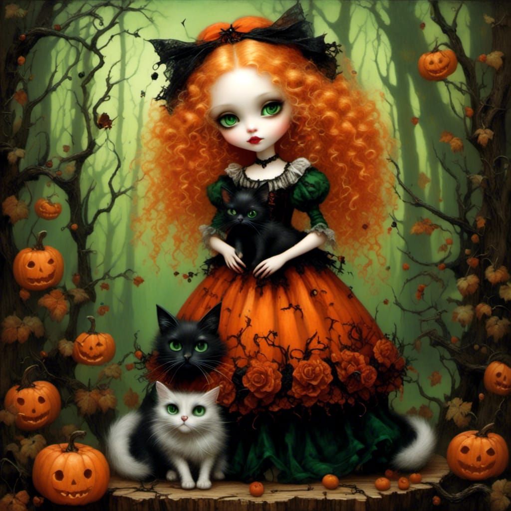 Chibi Girl in Gothic Halloween Style