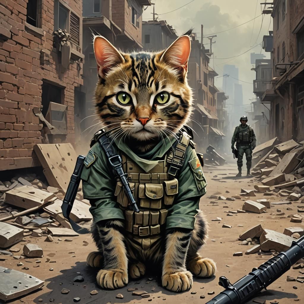 Sinister Commando Kitty in Fantasy Illustration Style