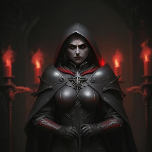Angry Female Inquisitor with Glowing Red Eyes
