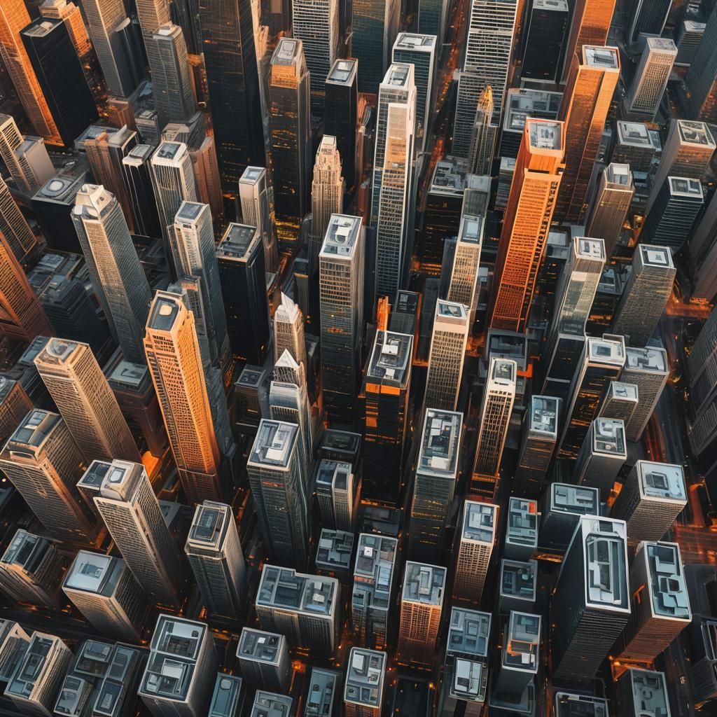 Sleek Modern Architecture: Towering Skyscrapers at Dusk