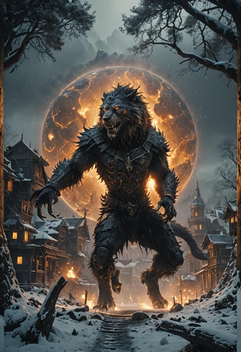 Epic Werewolf in a Dramatic Digital Painting