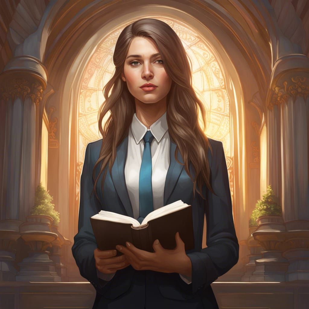 Young Woman in Suit with Book Portrait