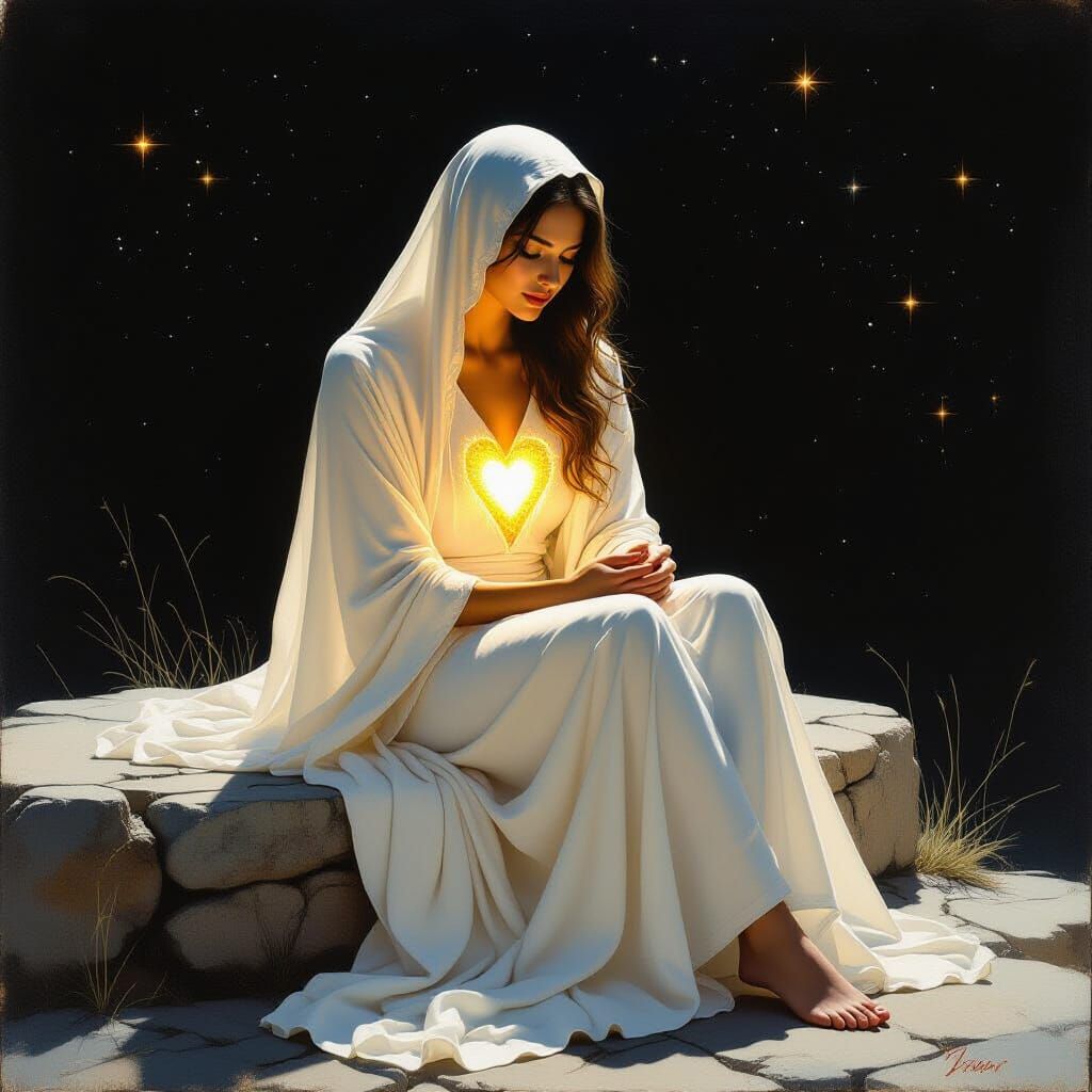 Radiant Woman in Cosmic Space: Digital Art