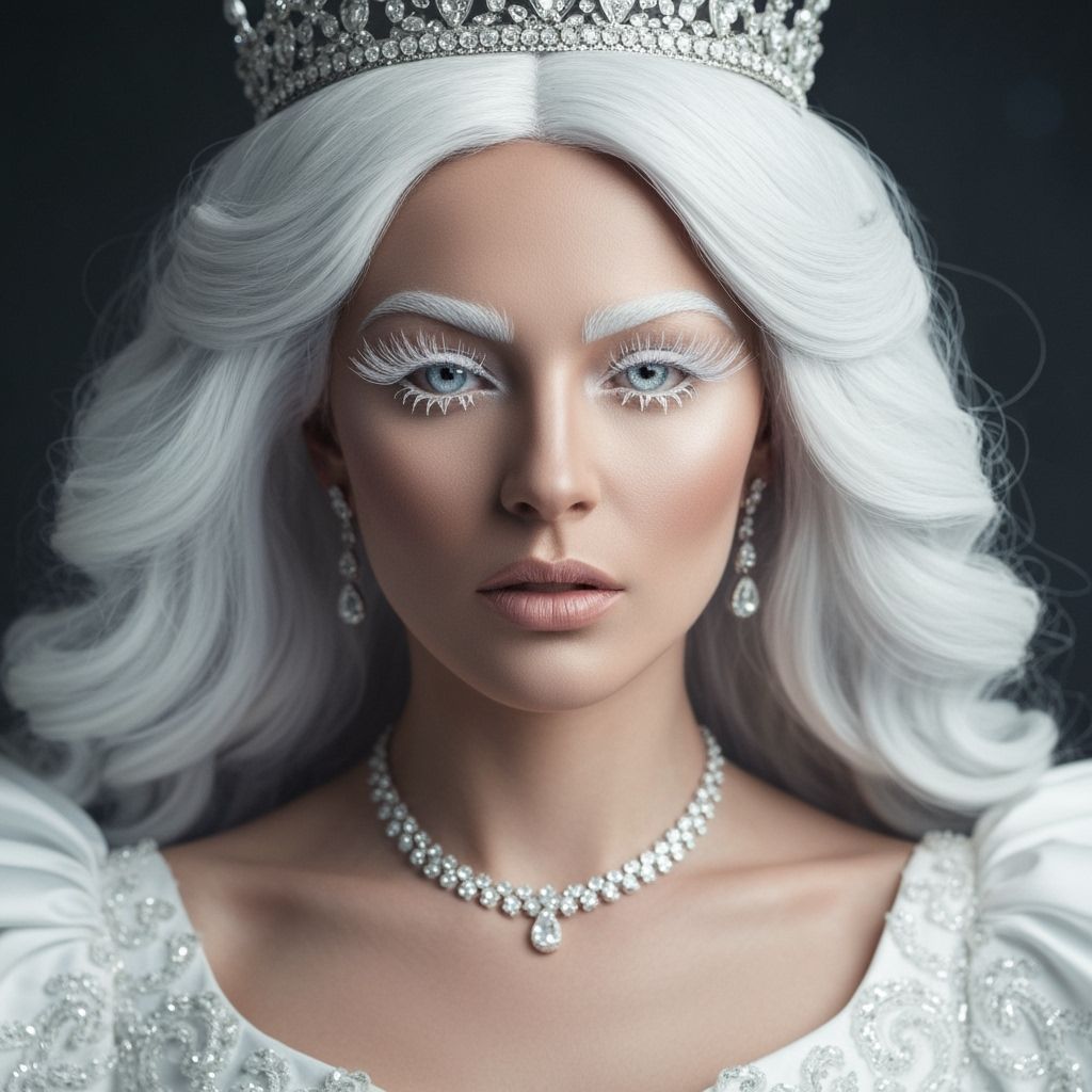 Regal White Chess Queen Portrait with Ornate Gown