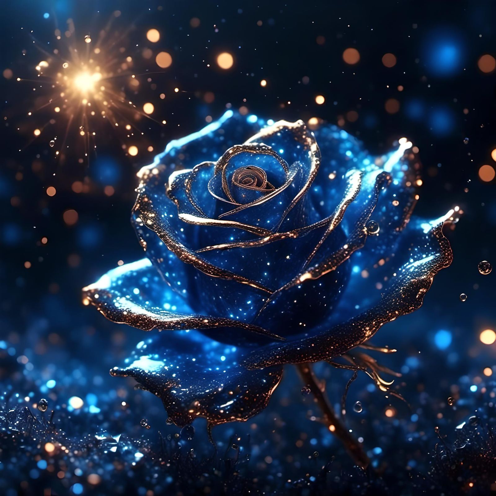 Bioluminescent Indigo Glass Rose in Digital Art Style