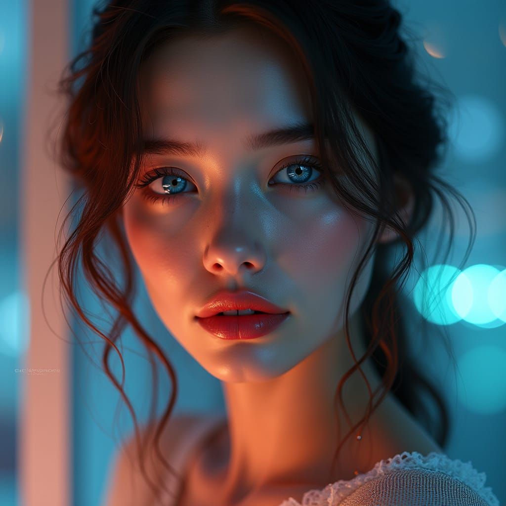 Sapphire-Eyed Woman Portrait in a Futuristic Style