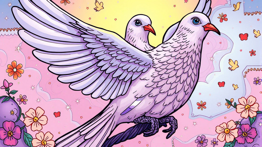 Colorful Doodle of a Dove in Comic Art Style