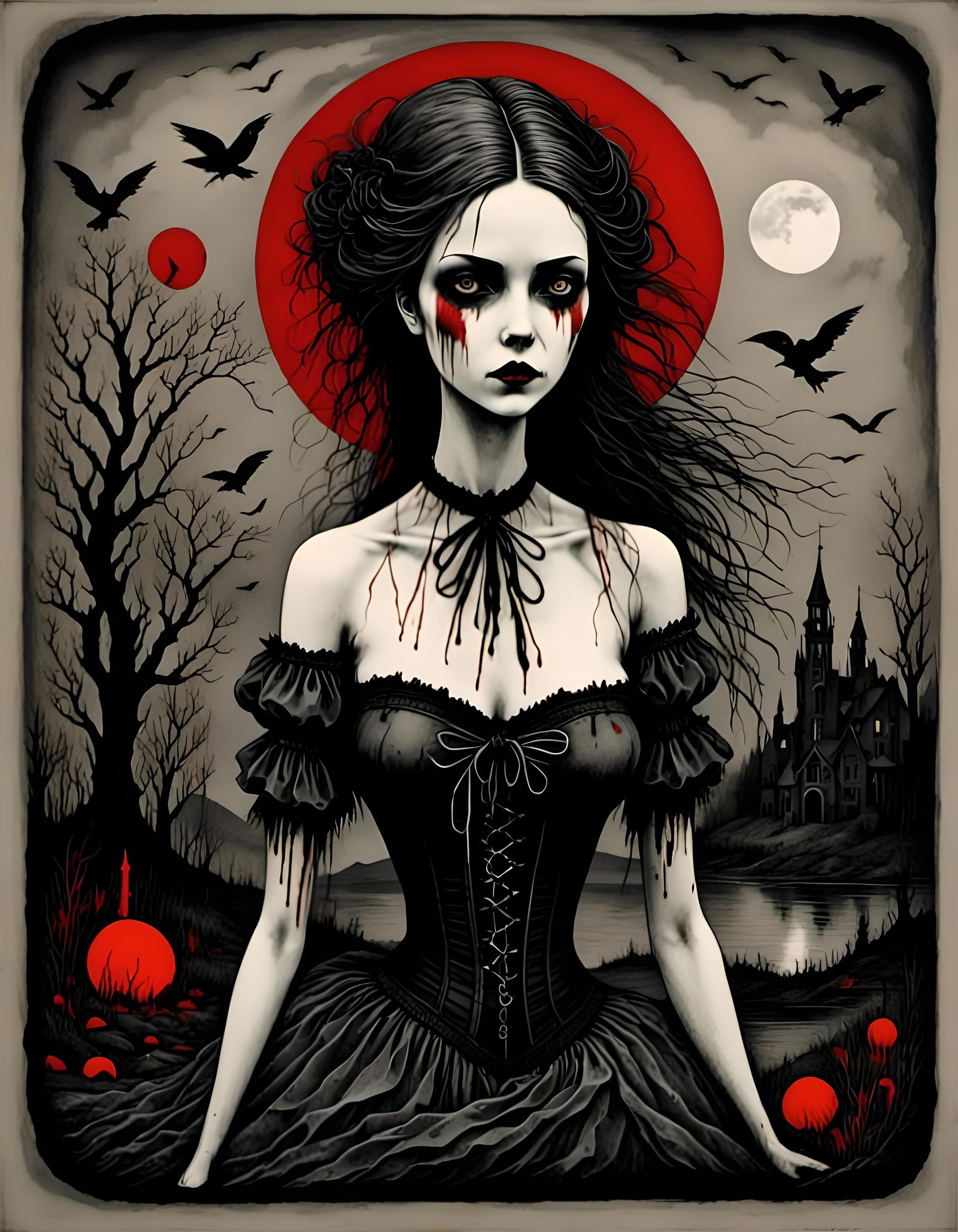 Gothic Vampire Ascends Above Graveyard Hill