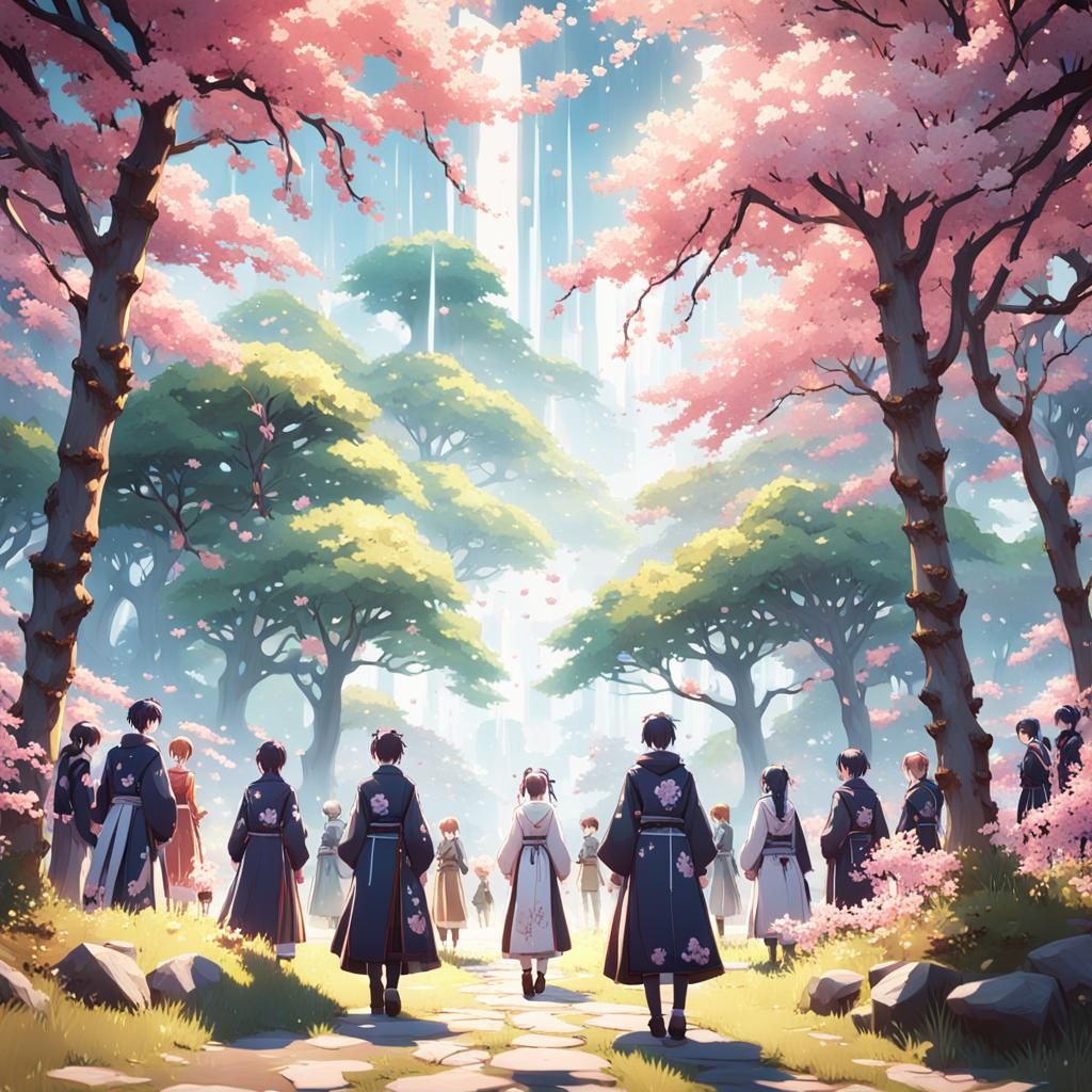 Serene Gathering in Anime Style