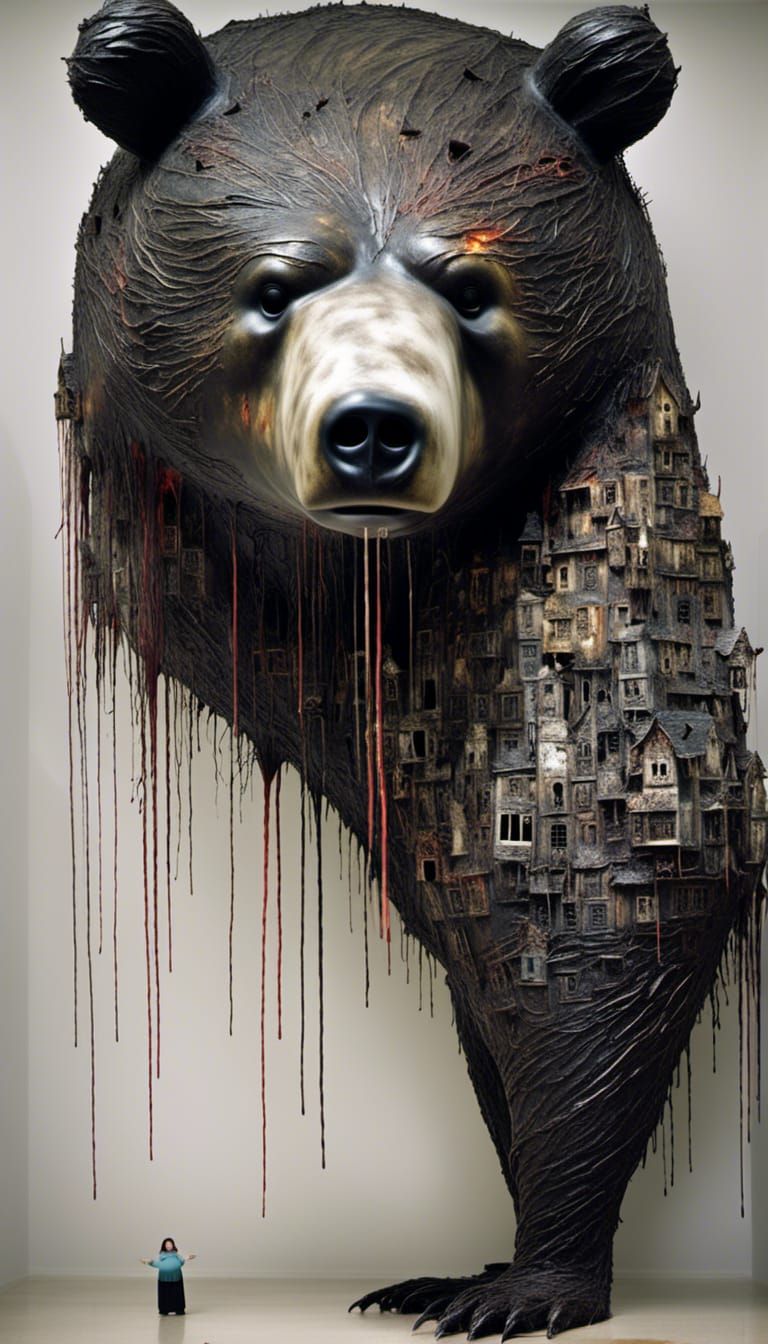 Fiery Obese Bear in Surrealist Style