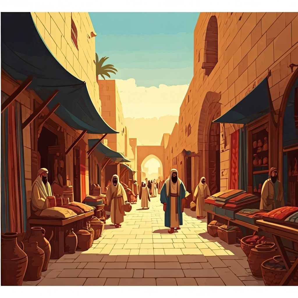 Ancient Jerusalem Marketplace in Vintage Poster Style