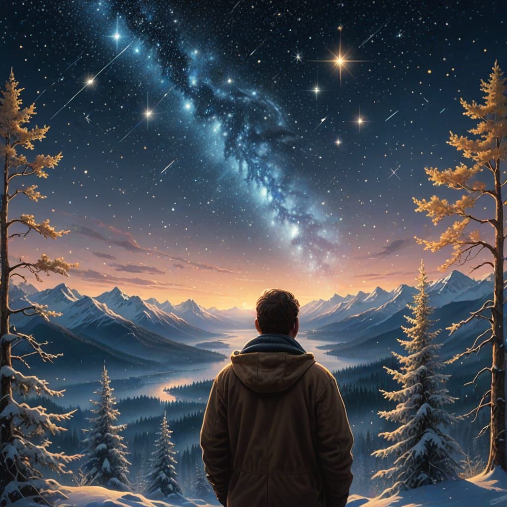 Ethereal Alaskan Constellations in Kinkade Style
