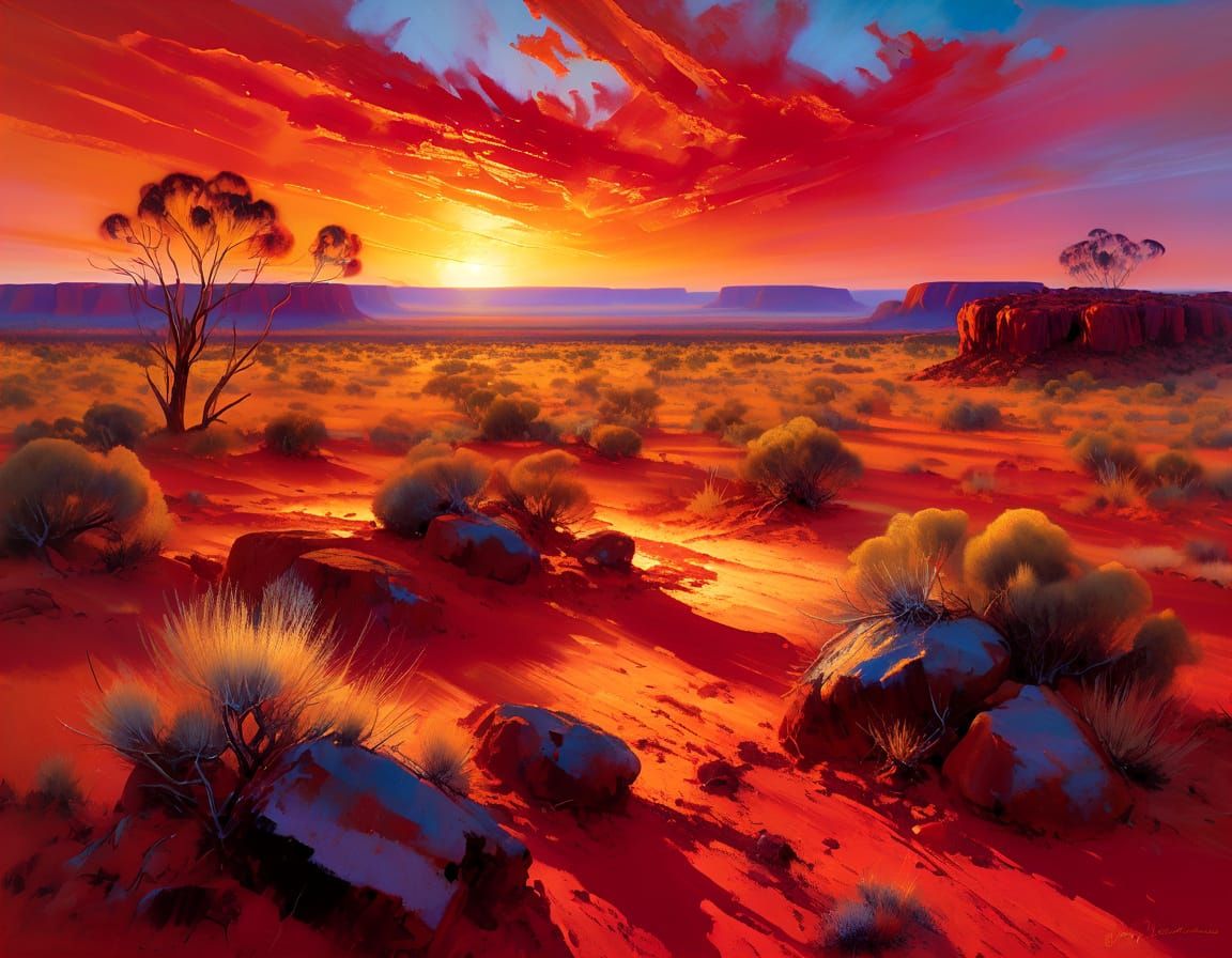 Australian Outback Sunset in Vibrant Colors
