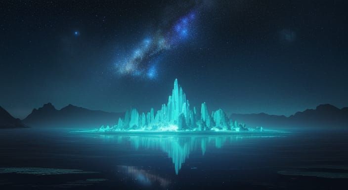 Floating Island in Starry Sky Digital Painting