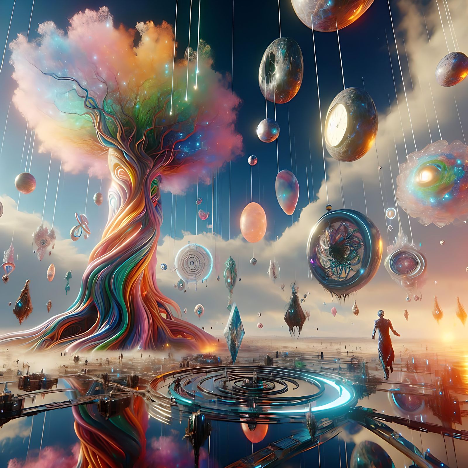 Surreal Universe with Floating Clocks and Crystalline Tree