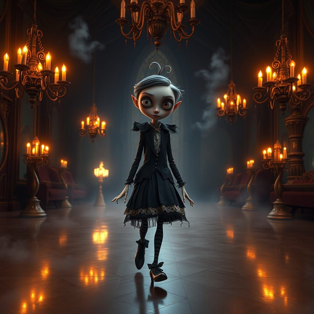 Gothic Ballroom Character in Tim Burton Style