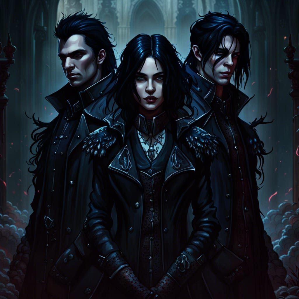 Gothic Twins Protecting Girl in Noir Style