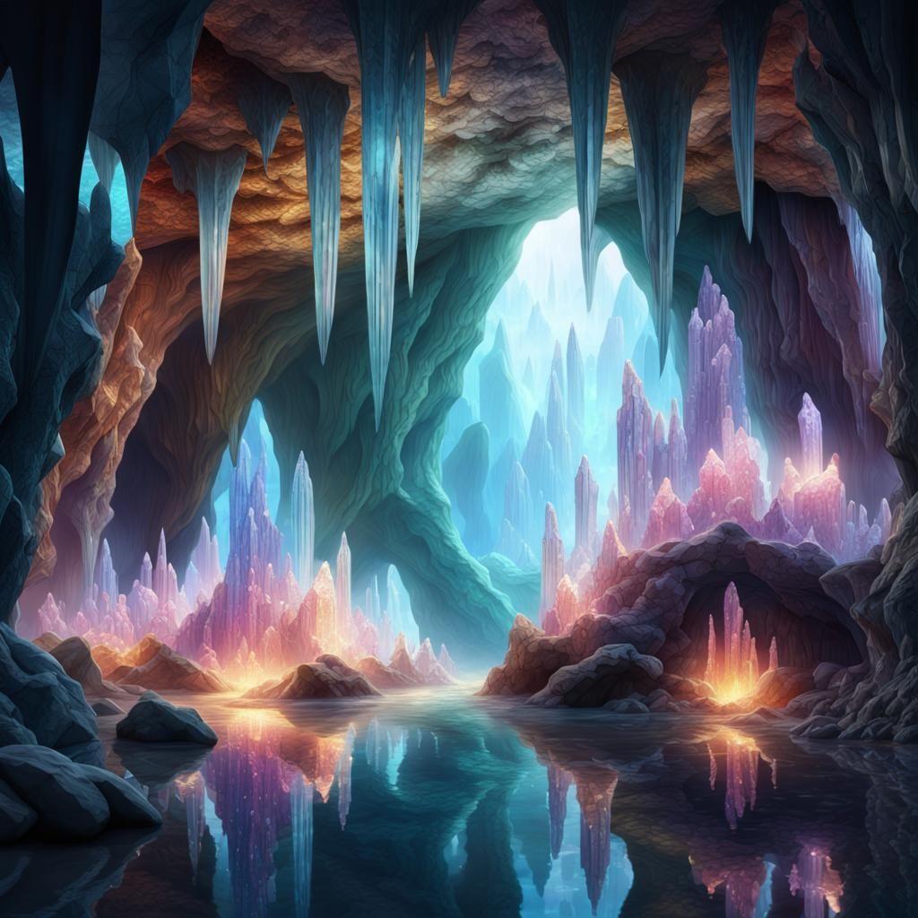Sparkling Crystal Cave in Digital Matte Painting