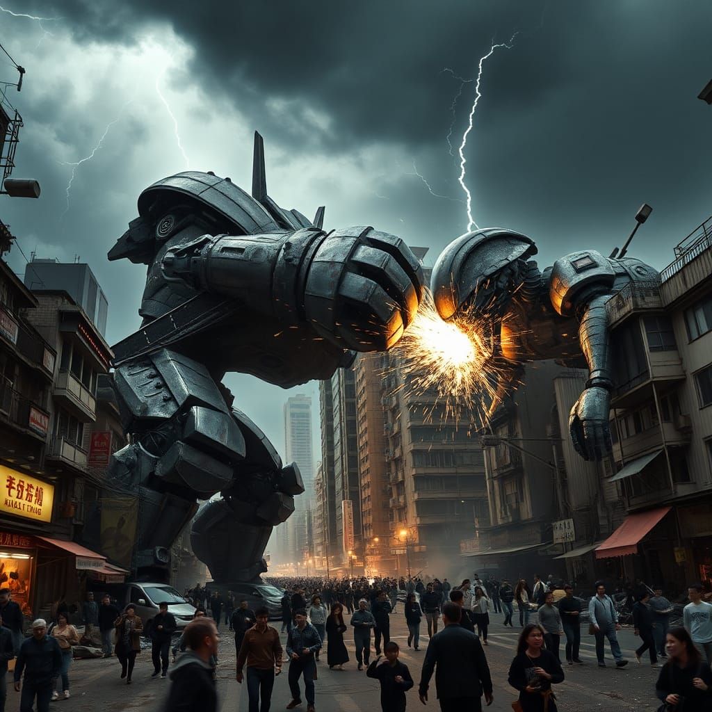 Mecha Samurai vs Alien in Devastated Hong Kong