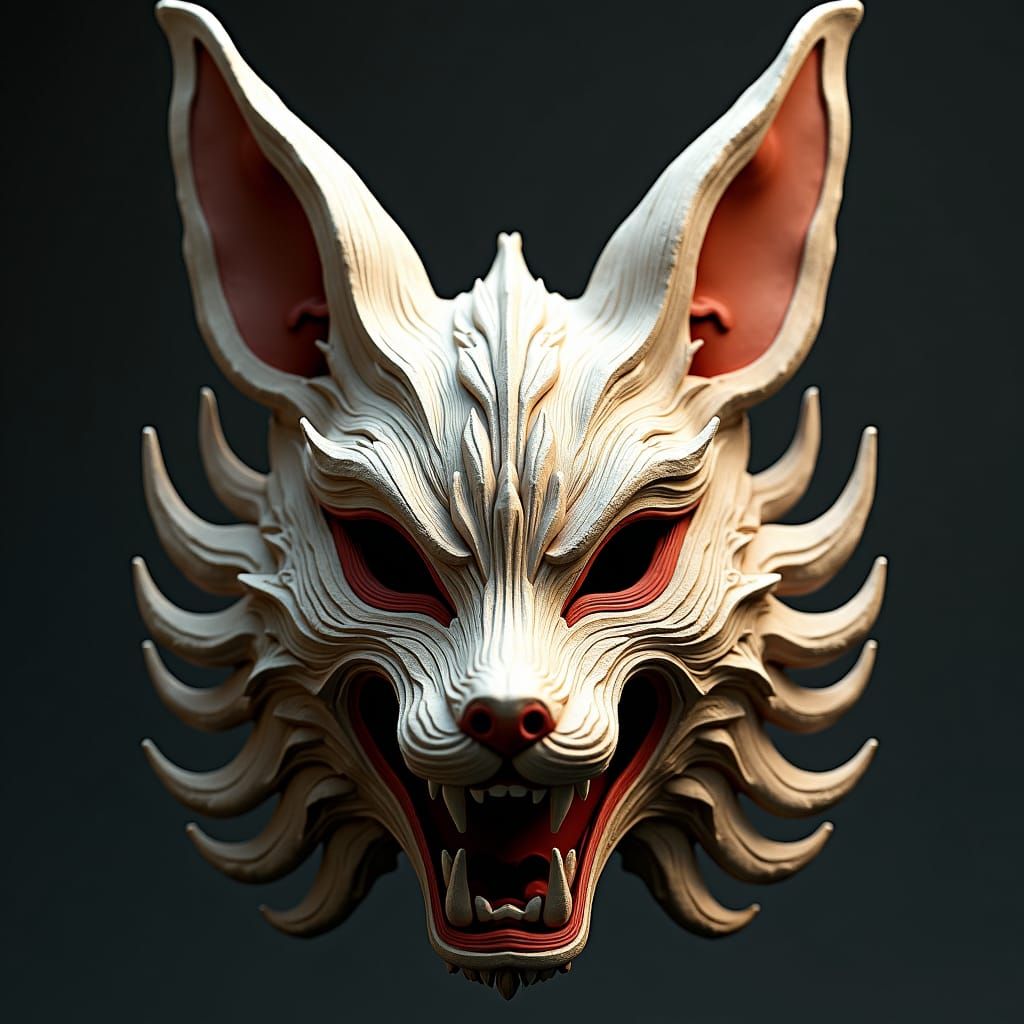 Detailed Kitsune Mask Digital Sculpture in 8K