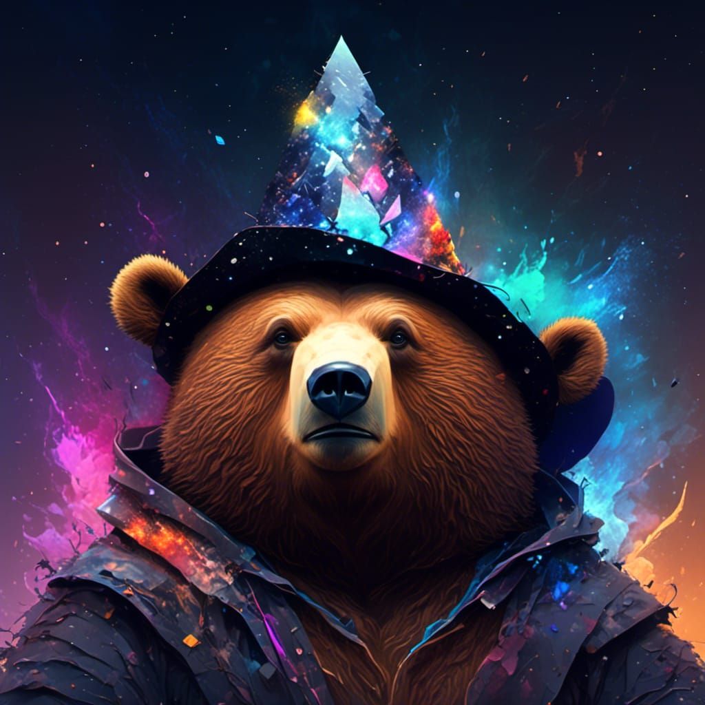 Magical Bear Cub Wizard Reflecting Space