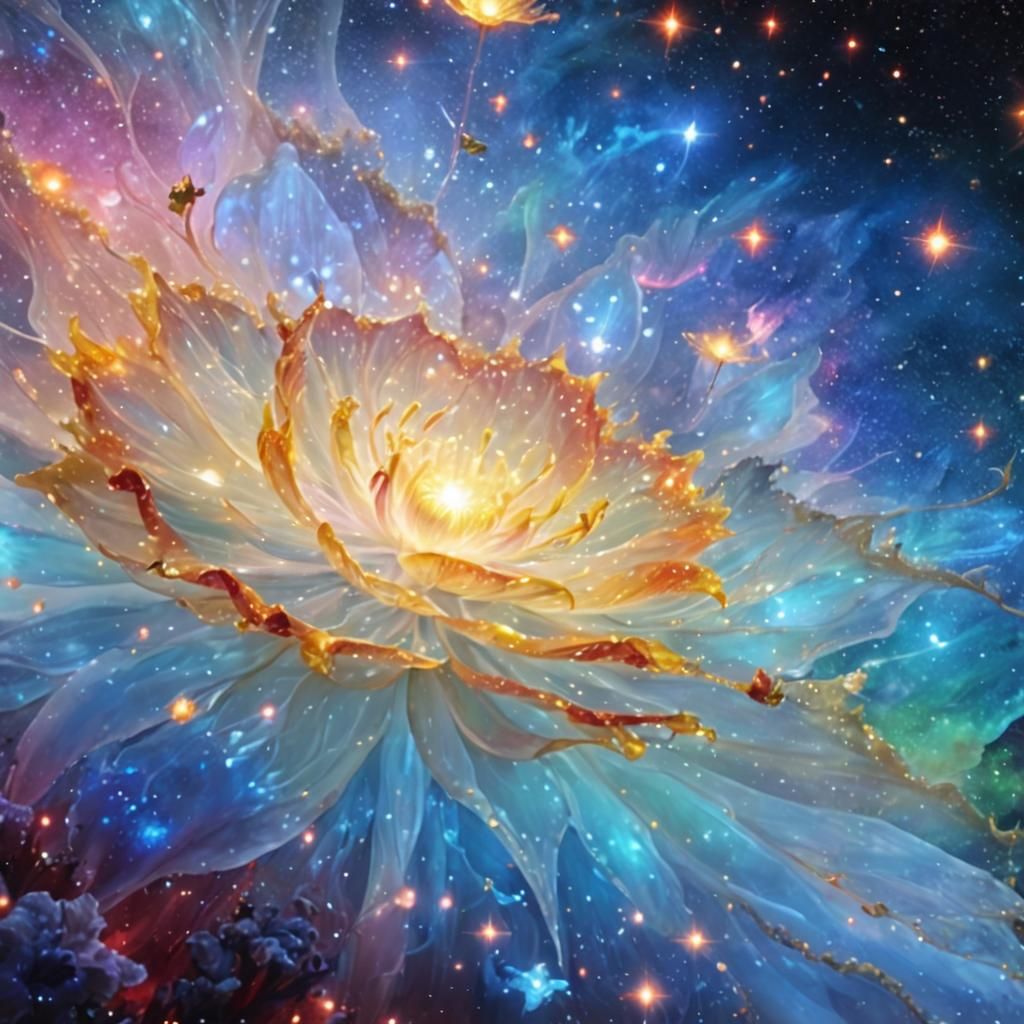 Cosmic Nebula Flower in Anime Art Style