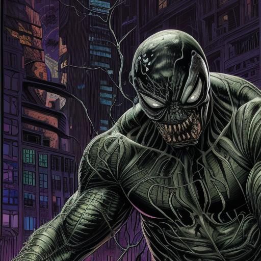 Venom's Menacing Snarl in Hyperrealistic Comic Art